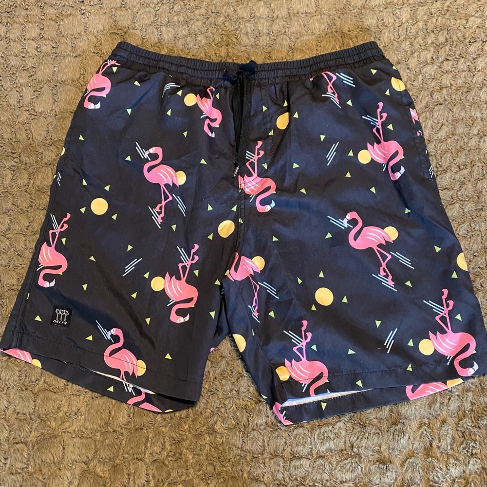 Men’s flamingo swim trunks
